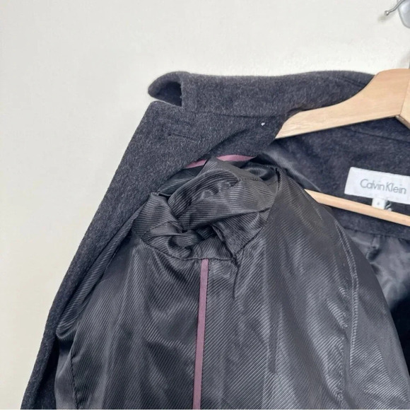 Calvin Klein  Womens 6 Wool Belted Colorblock Mid Length Coat In Grey Black - Picture 11 of 16